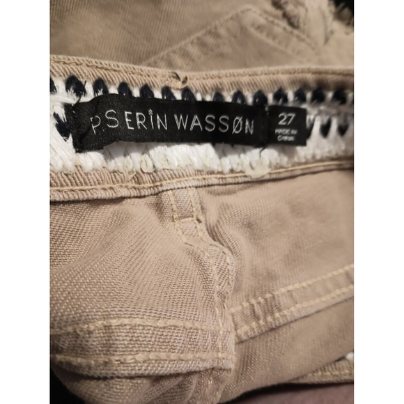 P.S. Erin Wasson Tan Distressed Destroyed Denim Jean Shorts Boho Trim Waist 27 - Picture 4 of 7